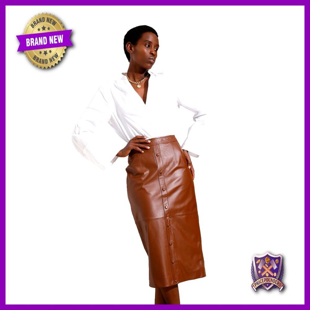 Leather Pencil Skirt Midi Length High Rise Back Zipper Slit